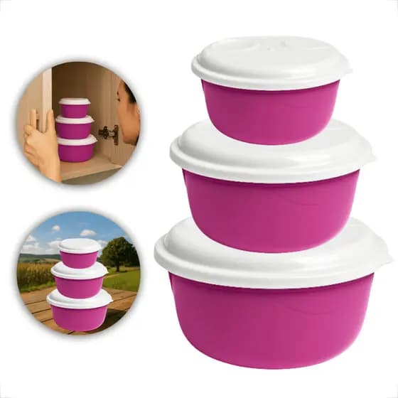 Conjunto 3 Potes Plásticos 350ml 750ml 1400ml Cozinha Luxo
