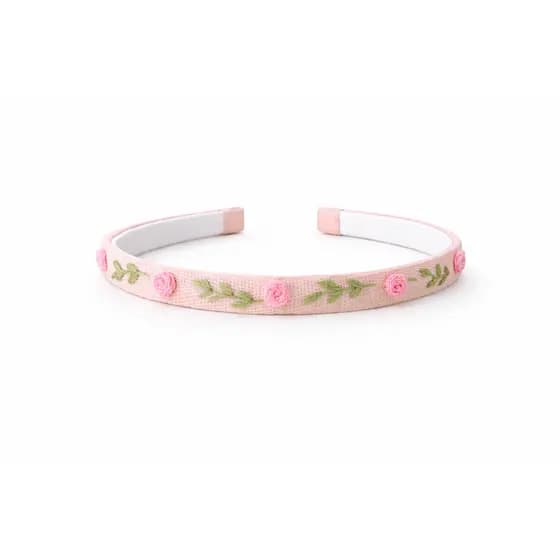 Tiara Slim Bordada à Mão Infantil com Flores – Faixa de Cabelo Delicada, Confortável e Artesanal para Menina
