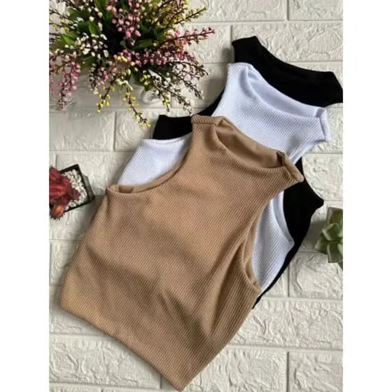 Kit 3 Cropped Regata Cavado Feminino Ribana Canelada Com Forro na frente Sem Bojo Tendencia Verão Moda Gringa