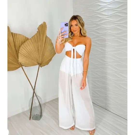 Calça de Tulle Pantalona Com Forro Canelado Ano Novo Natal Reiveion Moda Feminina Moda Praia Verão Carnaval Tule