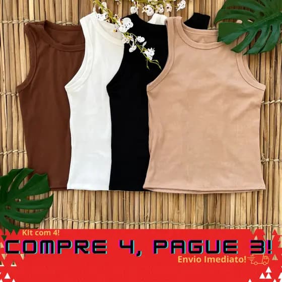 Kit 4 Regata Feminina Canelada Camiseta Básica Blusa Casual Tendência 2024