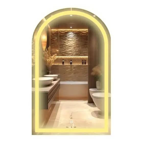 Espelho Arco Meio Corpo Led Amarelo Touch 50x70cm Lapidado 04