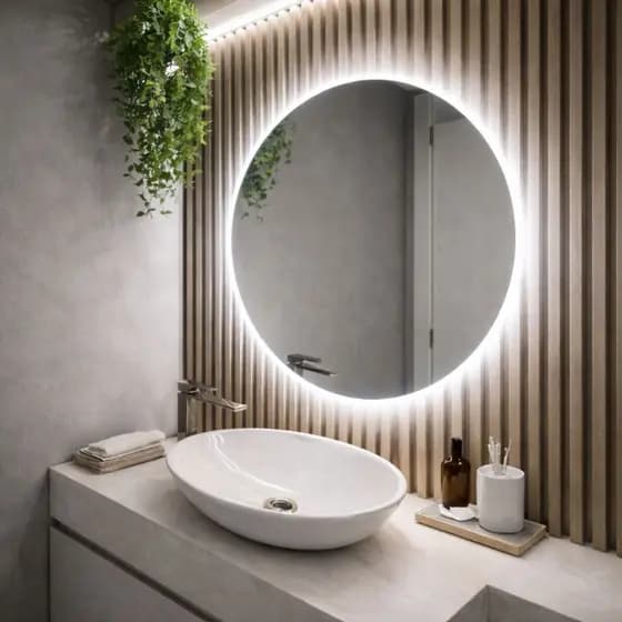 Espelho Redondo Grande De Parede Com Led Atrás 60x60 Decorativo