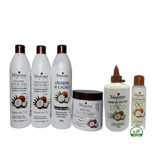 Kit Cabelos Cacheados Óleo Coco Sh, Cond Máscara Ativador Cr Pentear Reparador Oleo Umectante Maycrene a Escolha