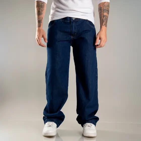 Calça Jeans Masculina Premium Baggy Balão Estilo Americana Rapper Bag Larga Corte Reto Oversized