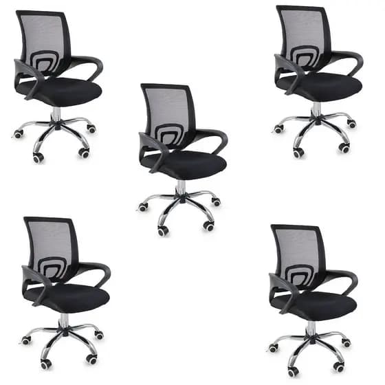 Kit 5 Cadeiras de Escritório Begônia Tela Mesh Ergonômica - Preto