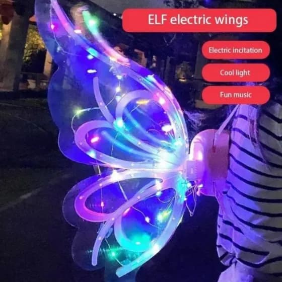 Asas de LED Elétricas com Movimento e Música – Fantasia com Luzes Coloridas - Adultos e Crianças