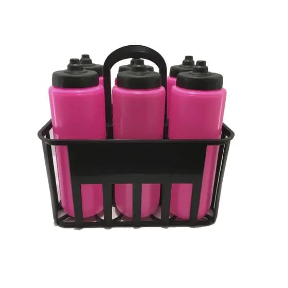 Kit com 6 Squeeze sem logo pink e tampa preto + Porta squeeze Rythmoon
