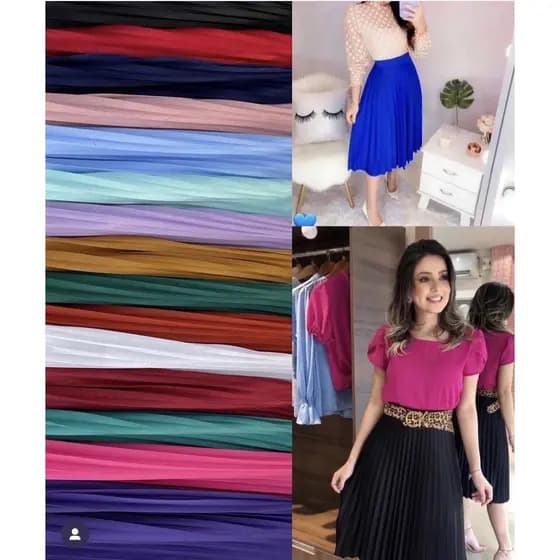 Saia Plissada Midi Forrada Lisa Cintura Alta - Moda Evangélica-00013