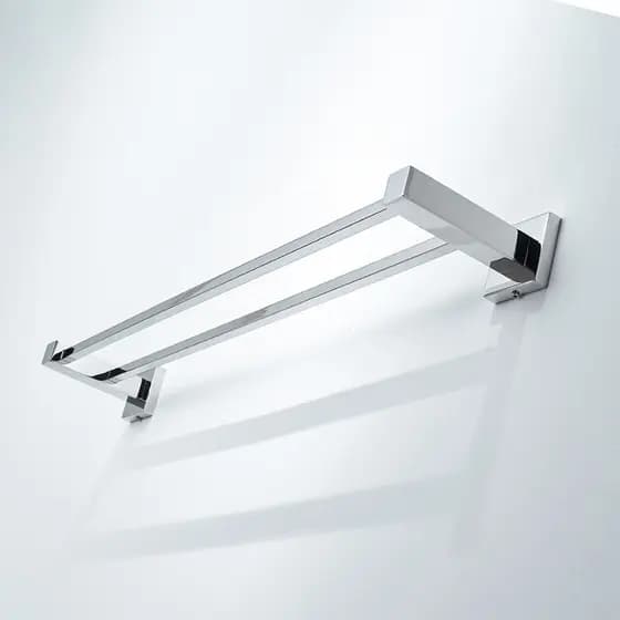 Porta Toalha Duplo de Banho 65 cm Inox Cromado Metal Luxo Toalheiro Banheiro Lavabo Moderno Quadrado