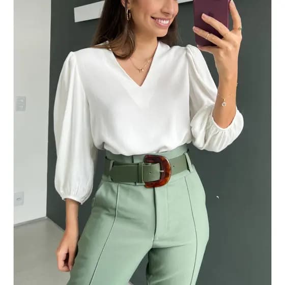 Blusa Feminina Manga 3-4 Novas Corres Verão Em Tecido Crepe Duna Social Elegante Moda Evangélica