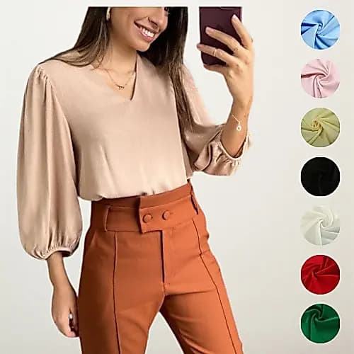 Blusa Feminina Manga Gola v Duna Roupa Feminina Bege
