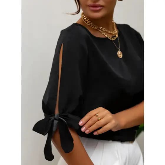 Blusa Feminina Manga Transpassada Moda Evangelica Social Tendencia Manga 3/4 Crepe Duna