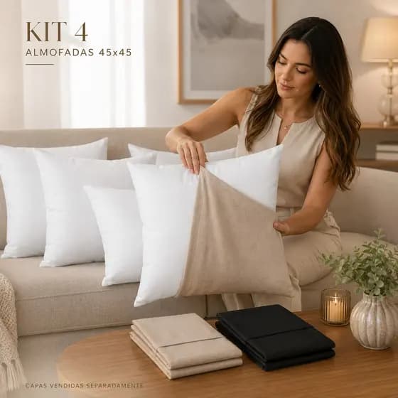Kit 4 Almofadas 45x45 + Capas Decorativas Premium Para Sofá Enchimento Macio Compra Segura