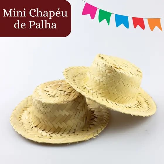 Chapéu de Palha para Tiara Festa Junina 20 a 60 Unidades Miniatura 12cm