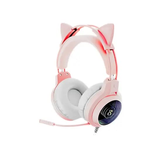 Fone De Ouvido Headset Gamer Gatinho Com Fio e Microfone RGB USB P2