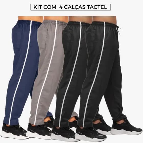 Kit 4 Calça Tactel Masculina Esportiva Leve 3 Bolsos Premium