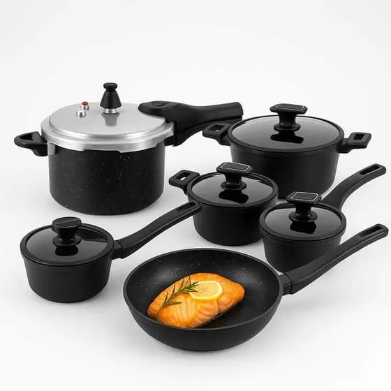 Kit Brinox Jogo Carbon 5 Peças + Panela Pressão Ceramic Preta 4,2lt