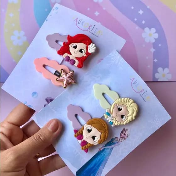Tic Tac de cabelo infantil Princesas Par de Presinha de cabelo infantil