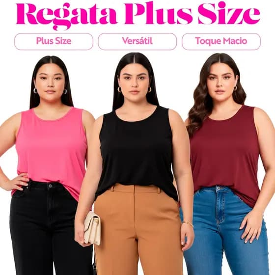 Regata Feminina Plus Size G1 a G8 Viscolycra Gola Redonda Regata Básica Casual Soltinha Viscolycra