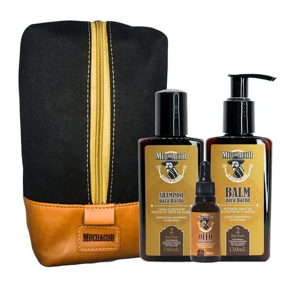 Kit Dia dos Pais Shampoo + Balm + Óleo para Barba Frasco - Muchacho Bay Rum + Necessaire Muchacho Guadalajara