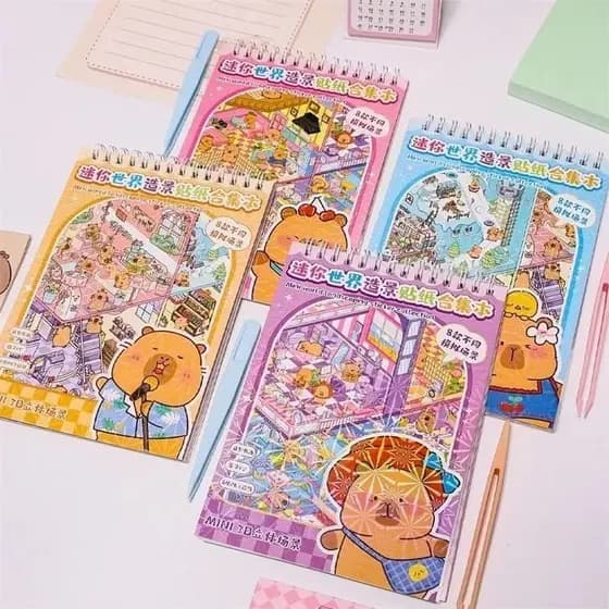 Caderno Interativo Com Adesivos Livro Capivara 3d 8 Cenários + Pinça para Montar Seu Mini Mundo