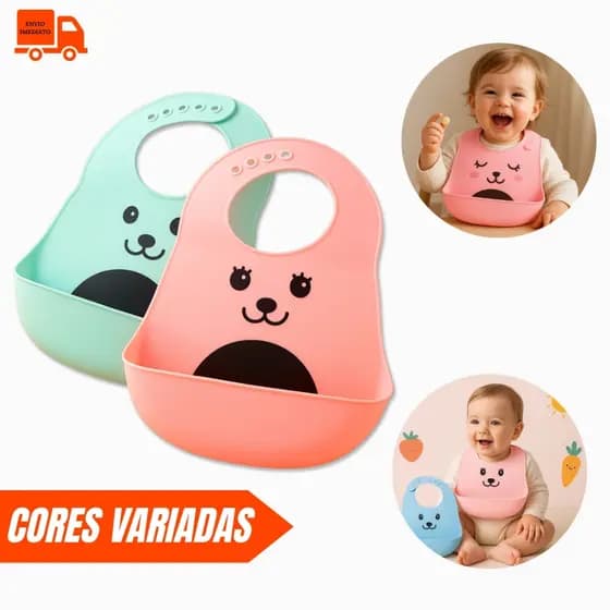 Babador De Silicone Bebê Pega Migalhas Impermeável Menino Menina