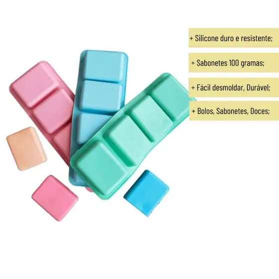 Molde/Forma Silicone Quadrada Sabonete, Doce, Biscoitos, Artesanato Resistente fácil desmoldar/lavar