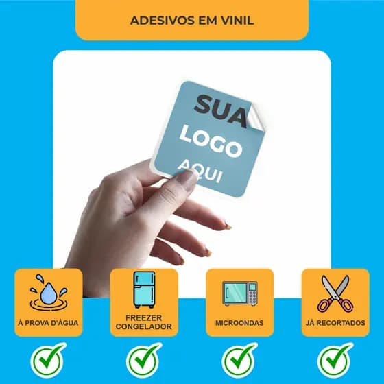 100 Etiquetas Adesivas 4x4 Personalizados Vinil Prova d'agua