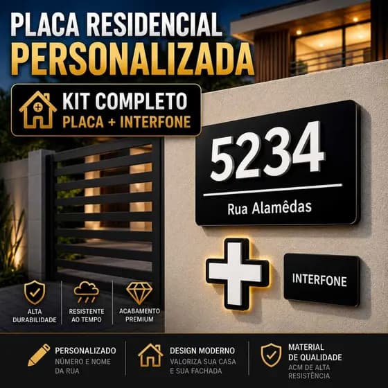Kit Completo Placa Residencial com Interfone | ACM Premium