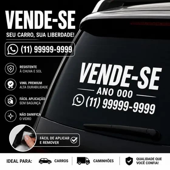 Adesivo Vende-se Carro Personalizado 27cm com WhatsApp e Telefone