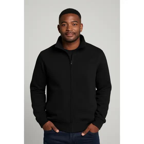Blusa jaqueta em moletom com ziper na cor preta
