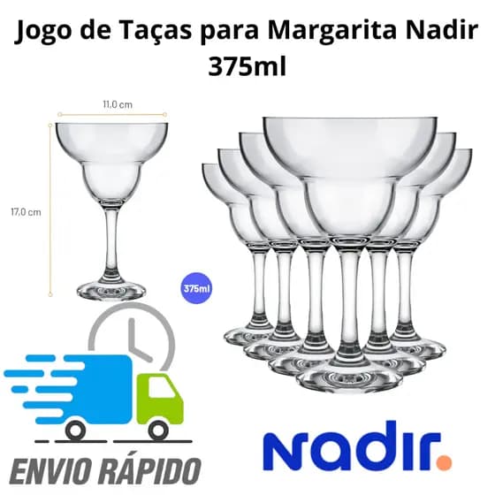 JOGO TAÇAS MARGARITA NADIR VIDRO 375ML LUXO DRINK