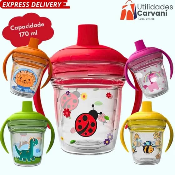 Copo Infantil de Transição 170ml com Alça – Seguro, Plástico Resistente e Cores Sortidas