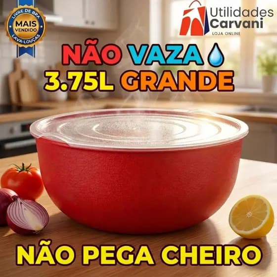 Tigela Hermética 3,75L com Tampa | Não Vaza | BPA Free | Pote Grande Multiuso Cozinha
