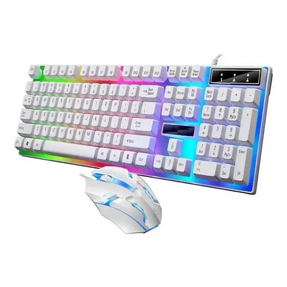 Kit Teclado e Mouse Gamer RGB Com Fio – Semi Mecânico Iluminado USB PC Notebook M400 LED Branco