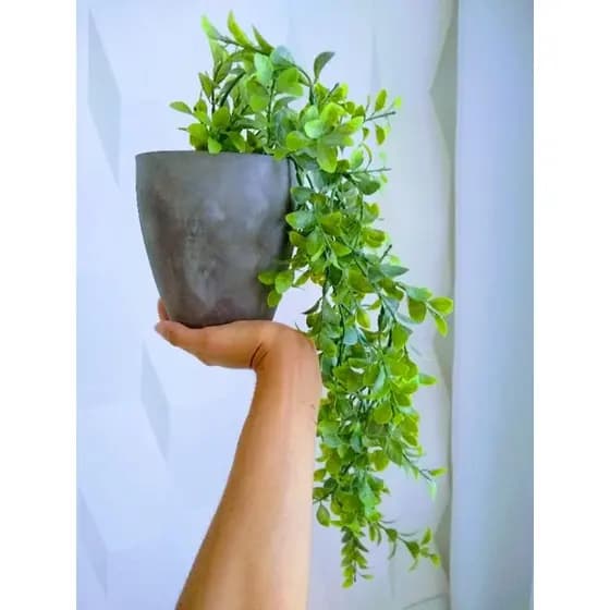Vaso Decorativo Com Folhagem Artificial Pendente Tendência Cimento Queimado