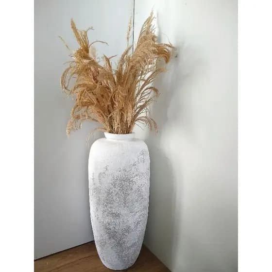 Vaso Decorativo De Chão Para Sala - Escritório 60cm Branco E Cinza