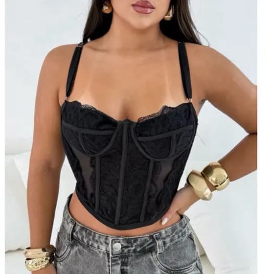 Cropped Feminino Corset Renda Estilo Corselet com Ajuste Perfeito Blusa