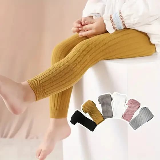 Leggings Infantis Para Bebês De 0 A 4 Anos , Agulha Dupla De Algodão Penteado Com Nervuras , Calça De Malha Macia Roupas