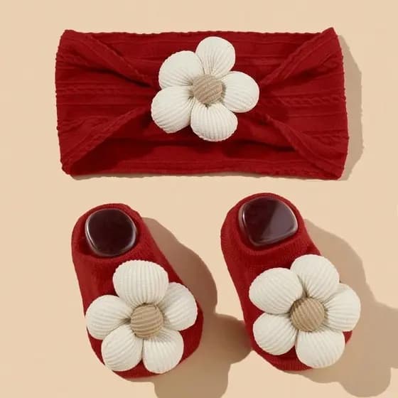 1 Conjunto Infantil/Criança Flor Decoração Elástica Náilon Bandana E Meias Malha Macia Para Bebês Meninas
