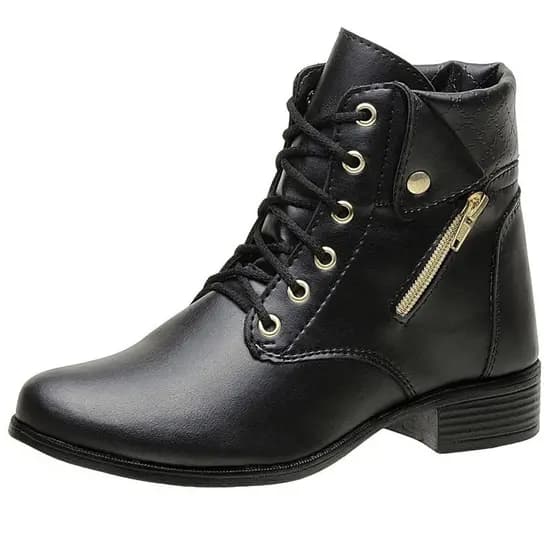 Coturno Bota Botinha Feminina Casual Cadarço Detalhe Ziper Cano Curto Lançamento Inverno