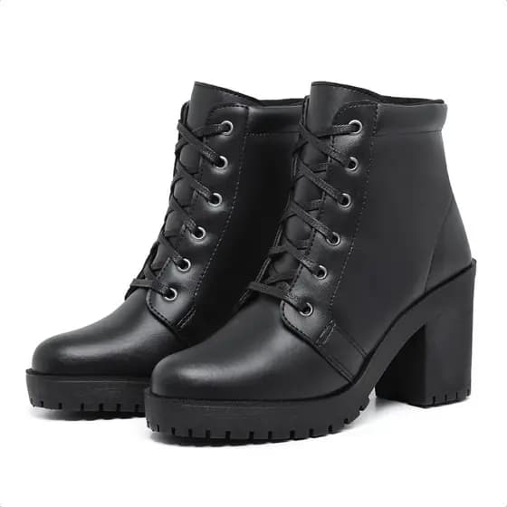 Bota Coturno Feminino Cadarço Salto Grosso Bloco Medio Confortavel Macia Tamanho Especial