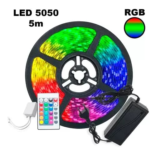 Fita LED 5050 SUPER LED ULTRA RGB 5M 12V 300 LEDS FITA + CONTROLE + FONTE | 16 CORES IP20