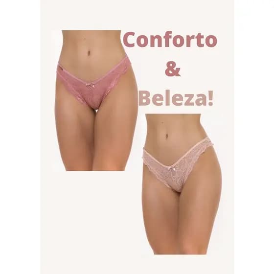 Calcinha Conforto Tanga De Renda Fio Duplo Poliamida Toda Rendada Com Babadinho