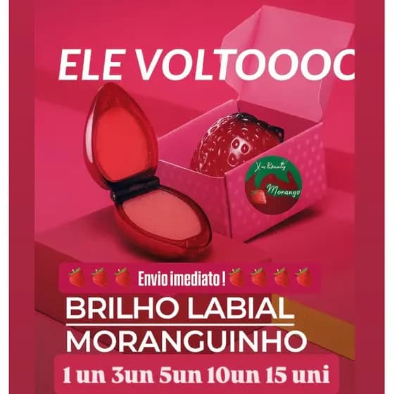 Batom Moranguinho Sombra Flor Brilho Labial Hidratante Aroma Morango
