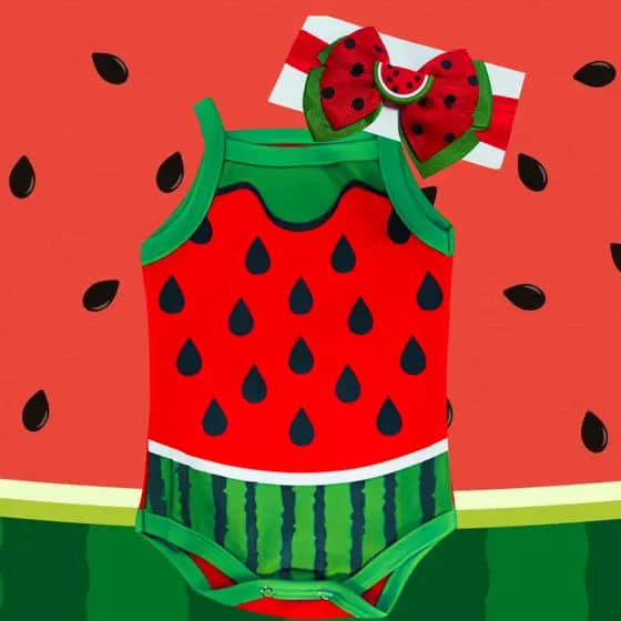 KIT BEBE MENINA TEMATICO FRUTA MELANCIA 100% ALGODAO/ BODY BEBE VERÃO/BODY FRUTINHA