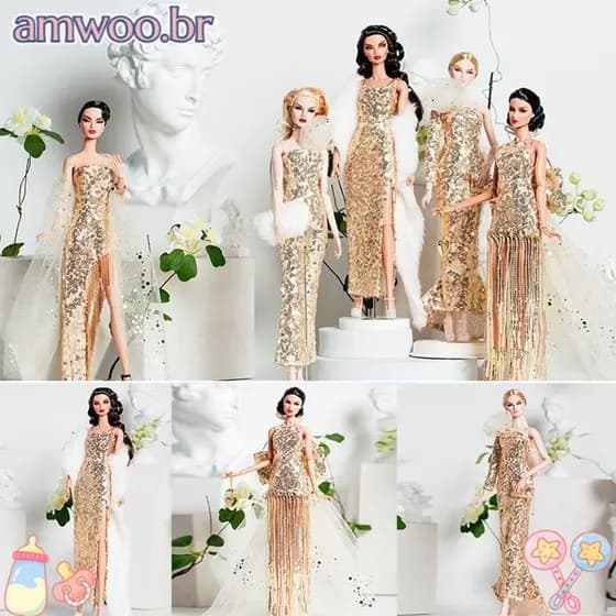AMWOO Vestidos De Lantejoulas Para Meninas , Conjunto De Vestido Dourado De Renda DIY Da Moda , 6 Estilos Europeus , Pre