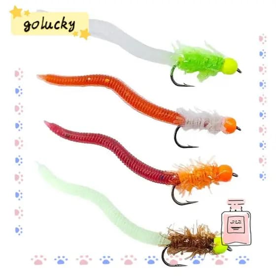 GOLUCKY 4 Pcs Iscas De Pesca Luminosas , Isca De Minhocas Simuladas Macias E Brilhantes