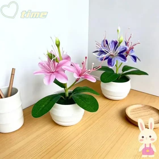 TIME Plantas Falsas Artificiais , Multi-Florescimento 3 Flores Planta Em Vaso De Jasmim Artificial , Pequena Flor Falsa
